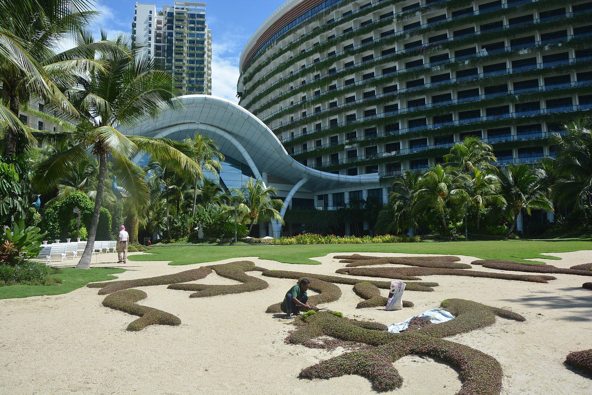 Forest City waterfront garden and beach near coastal residences in Johor